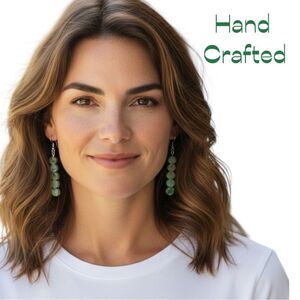 Hand Crafted Green Brown Jasper Gemstone Earrings NWT